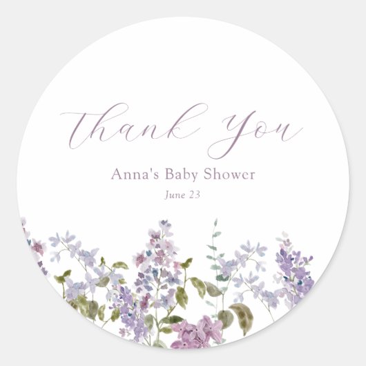 Lila en Lavendel Dank u Baby shower Ronde Sticker (Voorkant)