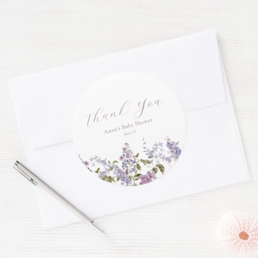Lila en Lavendel Dank u Baby shower Ronde Sticker (Envelop)