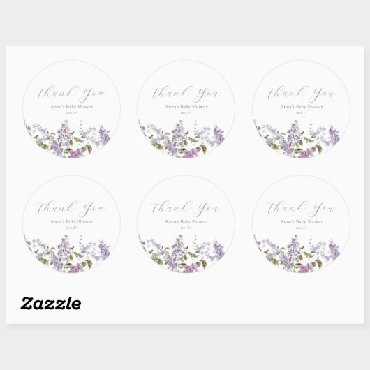 Lila en Lavendel Dank u Baby shower Ronde Sticker (Vel)