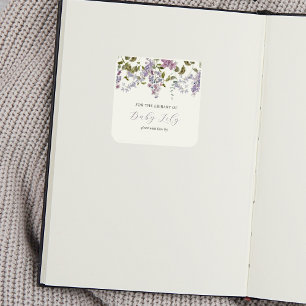 Lila en Lavender Baby shower Bookplaat Vierkante Sticker