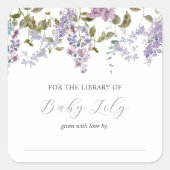 Lila en Lavender Baby shower Bookplaat Vierkante Sticker (Voorkant)