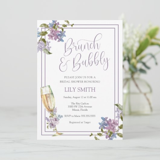 Lila en Lavender Brunch en Bubble Vrijgezellenfees Kaart (Staand voorkant)