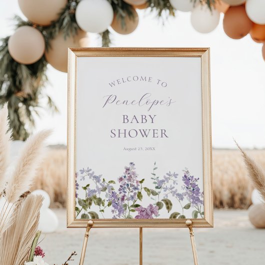 Lila en Lavender Flowers Baby shower Welkom Poster