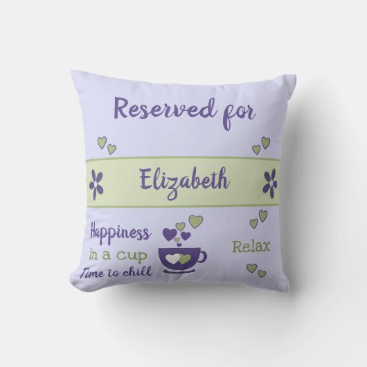 Lila en paarse koffieminnaar met hart en met naam kussen (Voorkant)