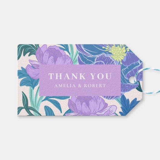 Lila en Paarse Pastel Bloemen Huwelijksgunst Cadeaulabel (Voorkant (Horizontaal))