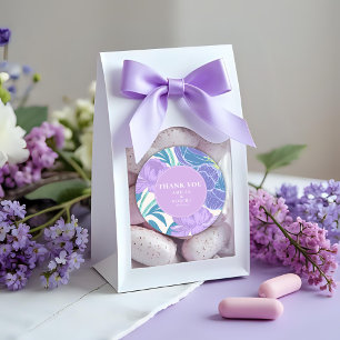 Lila en Paarse pastel bloemenbruiloft Ronde Sticker