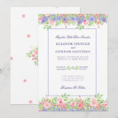 Lila en Peoney-verfijnde huwelijksuitnodiging Kaart (Voorkant / Achterkant)