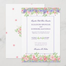 Lila en Peoney-verfijnde huwelijksuitnodiging Kaart
