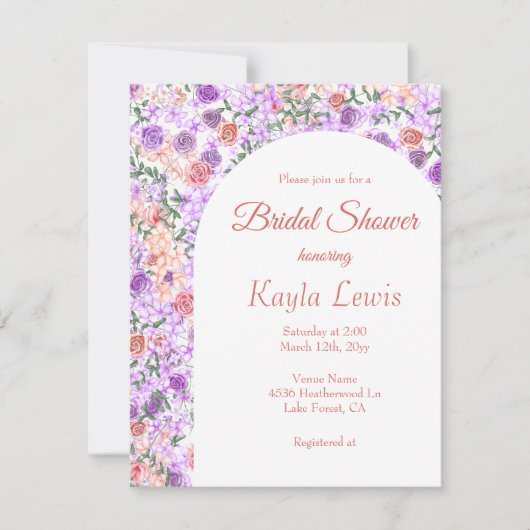 Lila en perzik Rozen, gebogen Vrijgezellenfeest Kaart (Voorkant)