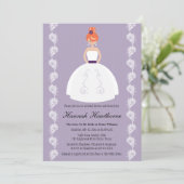 Lila en plum Redhead Bridal Shower Invitations Kaart (Staand voorkant)