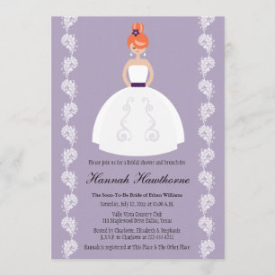 Lila en plum Redhead Bridal Shower Invitations Kaart
