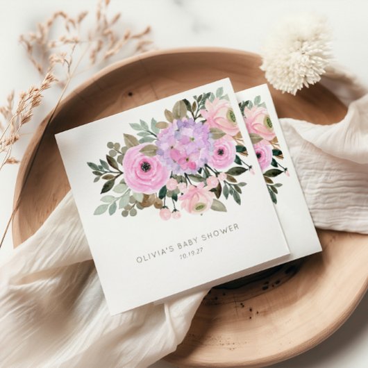 Lila en Roze Bloemen Boeket Baby shower Custom Servet