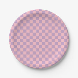 Lila en roze dambordpatroon papieren bordje