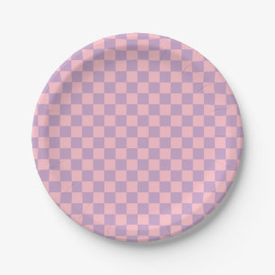 Lila en roze dambordpatroon papieren bordje
