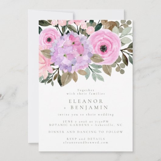 Lila en roze Floral Bouquet Boho Wedding Kaart (Voorkant)