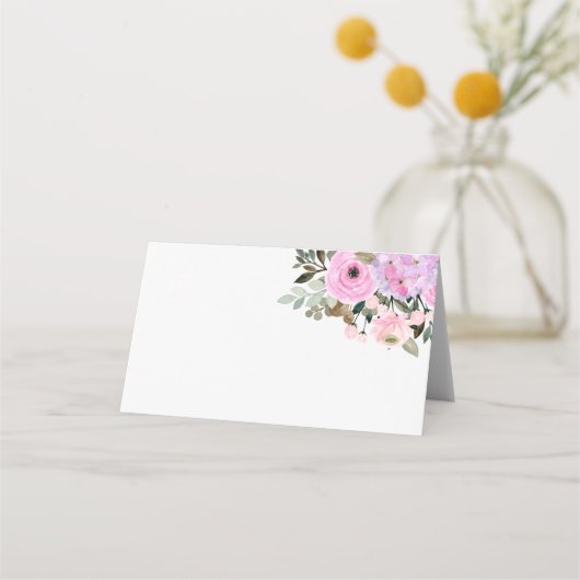 Lila en roze Floral Bouquet Guest Table Plaatskaartje (Voorkant)