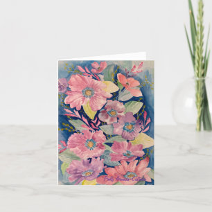 Lila en roze Floral Note Kaart