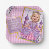 Lila en roze prinses 6e verjaardag papieren bordje (Voorkant)