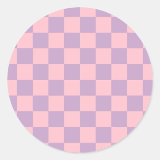 Lila en roze schaakbord ronde sticker (Voorkant)