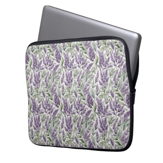 Lila en Sage bloemendecoupage Laptop Sleeve (Voorkant Links)