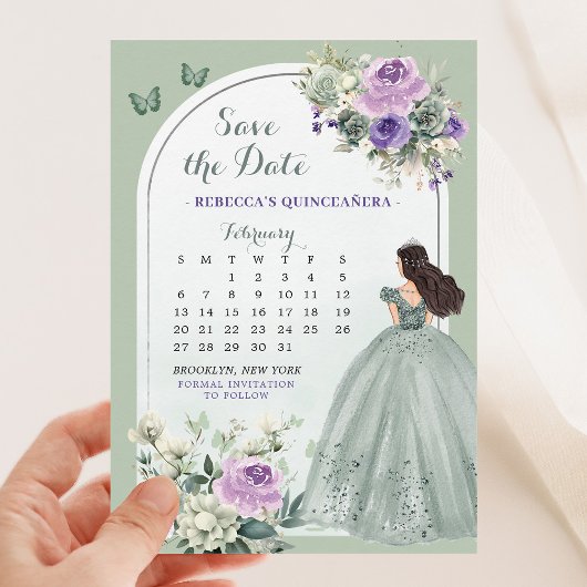 Lila en Sage Green Quince Calendar Sla de datum op Kaart