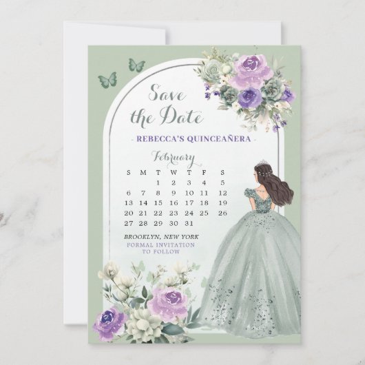 Lila en Sage Green Quince Calendar Sla de datum op Kaart (Voorkant)