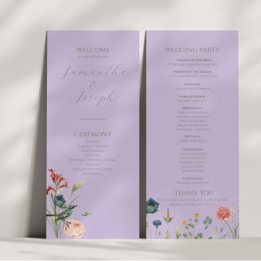 Lila en Sage Groene Tuin Huwelijksprogramma