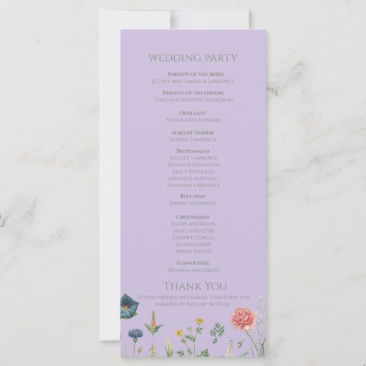 Lila en Sage Groene Tuin Huwelijksprogramma (Achterkant)