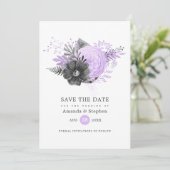 Lila en steenkoolzaadjes save the date (Staand voorkant)