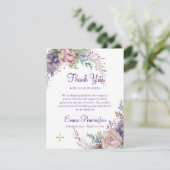 Lila en stoffige roze rozen begrafenis bedankkaart (Staand voorkant)