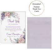 Lila en stoffige roze rozen begrafenis bedankkaart