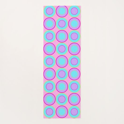 Lila en turquoise donuts met vulling op roze yogamat (Achterkant)