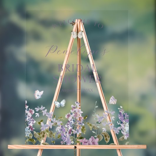 Lila en vlinders Vrijgezellenfeest Welkom Acryl Bord (Neutraal)