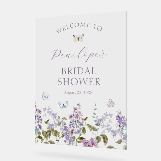 Lila en vlinders Vrijgezellenfeest Welkom Acryl Bord (Hoek)