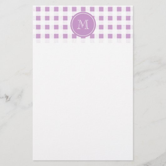 Lila en witte Gingham, Uw Monogram Briefpapier (Voorkant)