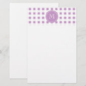 Lila en witte Gingham, Uw Monogram Briefpapier (Voorkant / Achterkant)
