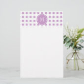 Lila en witte Gingham, Uw Monogram Briefpapier (Staand voorkant)