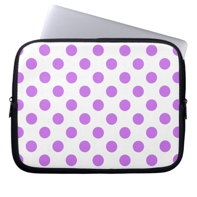 Lila en witte poka dots laptop sleeve (Voorkant)