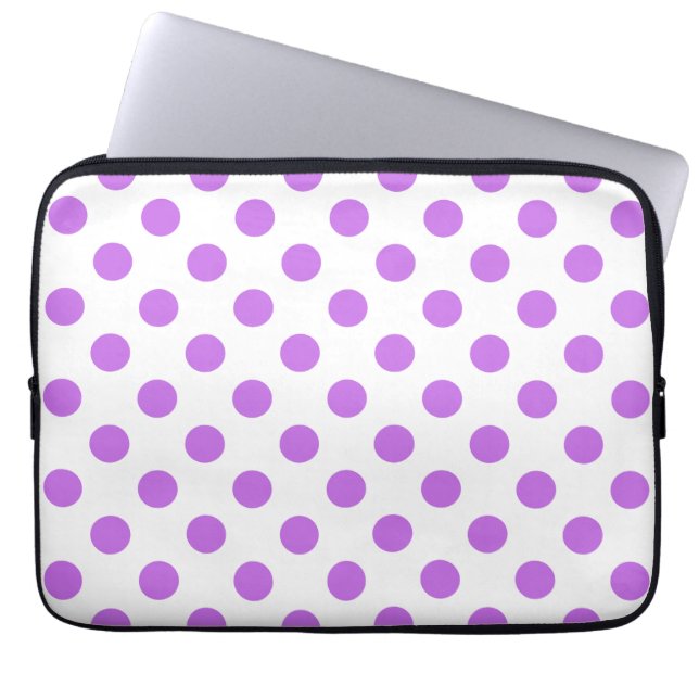 Lila en witte poka dots laptop sleeve (Voorkant)