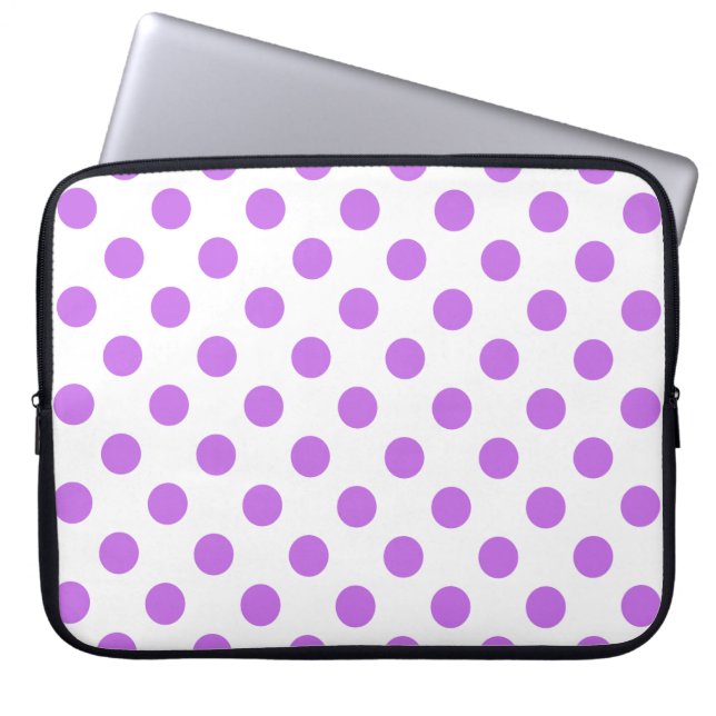 Lila en witte poka dots laptop sleeve (Voorkant)