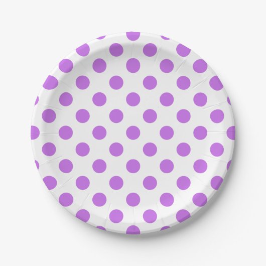 Lila en witte poka dots papieren bordje (Voorkant)