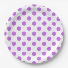 Lila en witte poka dots papieren bordje