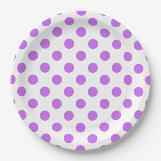 Lila en witte poka dots papieren bordje (Voorkant)