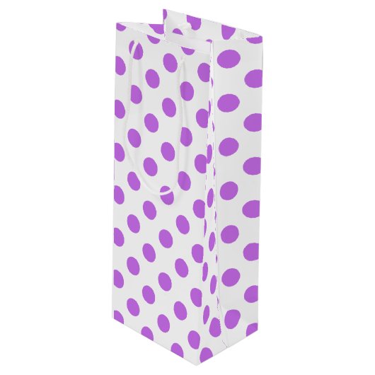 Lila en witte poka dots wijn cadeautas (Voorkant Gekanteld)
