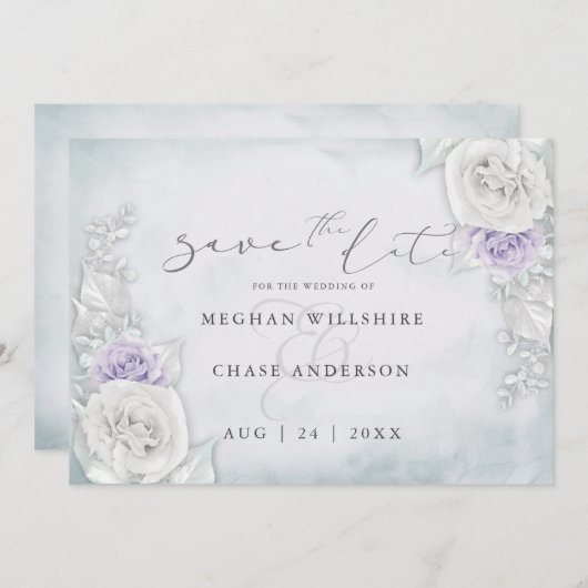 Lila en Witte Rozen Opslaan Datum (Voorkant / Achterkant)