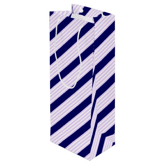 Lila en witte strepen met blauw van de marine wijn cadeautas (Achterkant Gekanteld)