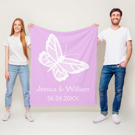 Lila En Witte Vlinders Bruiloft Fleece Deken (In situ)