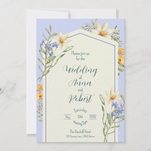 Lila en witte wilde bloemen geometrische bruiloft kaart (Voorkant)