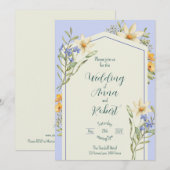 Lila en witte wilde bloemen geometrische bruiloft kaart (Voorkant / Achterkant)