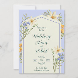 Lila en witte wilde bloemen geometrische bruiloft kaart